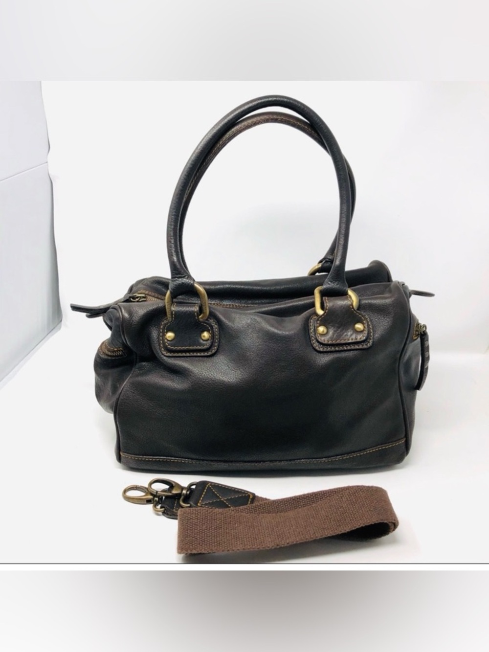 CATERINA LUCCI brown textured leather bag, made in Italy
